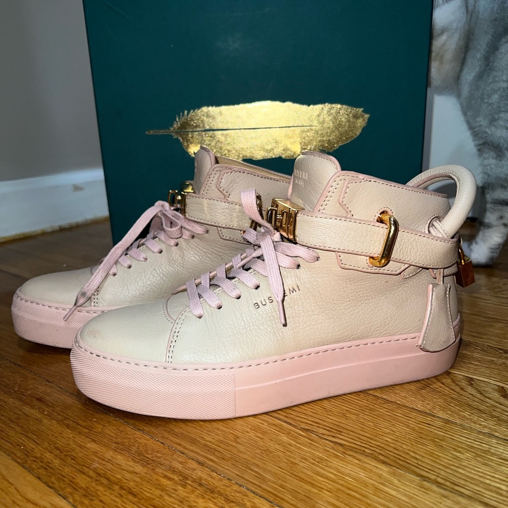 Womens BUSCEMI high-top 100MM sneaker in beige & pink size 38 - Picture 2 of 11